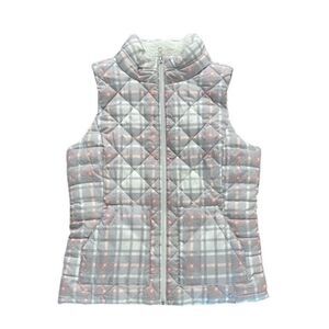 SO Brand Gray & Pink Plaid Puff Vest w/ White Faux Fur  Lining Juniors Medium